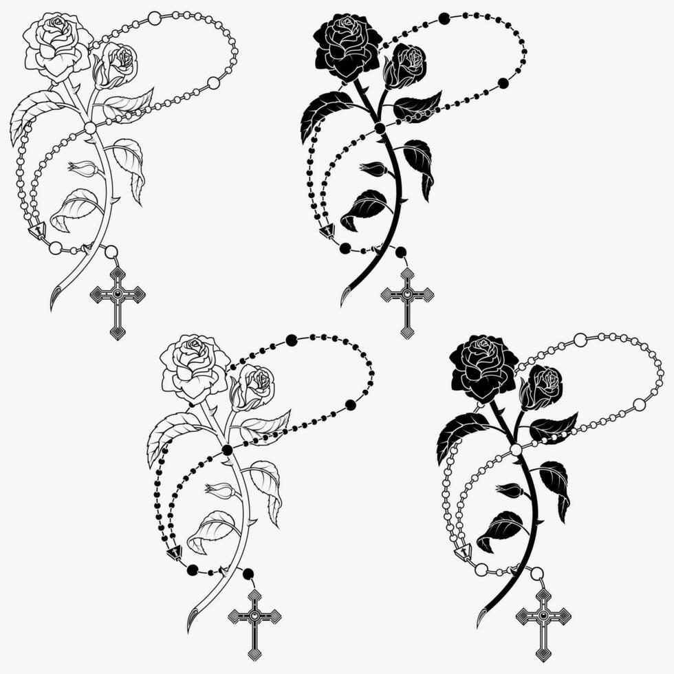 Vector design Catholic rosary with roses and petals, symbol of the Catholic religion