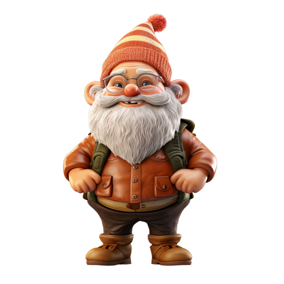AI generated A toy of a gnome with a hat and a bag of a bag of luggage