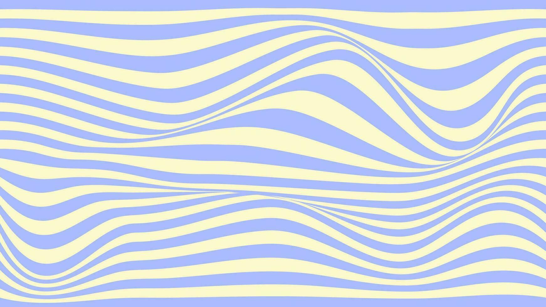 Groovy hippie 70s background, blue and white striped wave texture in trendy retro psychedelic style. Vector illustration