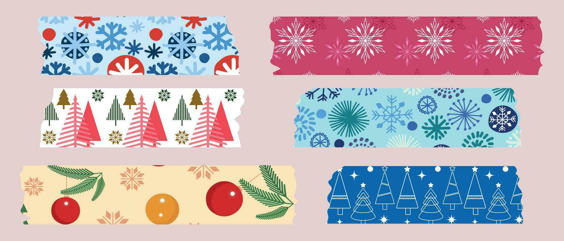 Christmas washi tape strips. Holiday stickers, adhesive tapes. vector