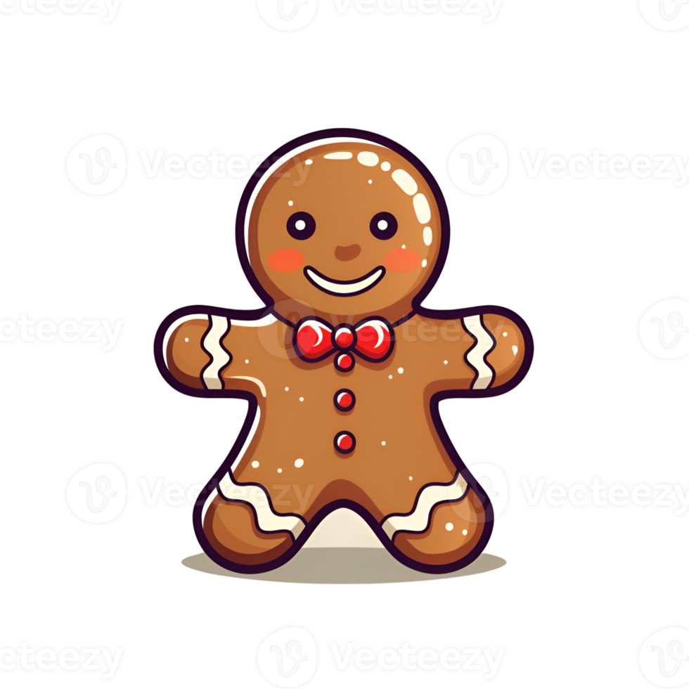 AI generated Cartoon Style Gingerbread Man Cookie Christmas Cookie Man Illustration No Background Perfect for Print on Demand Merchandise AI Generative png