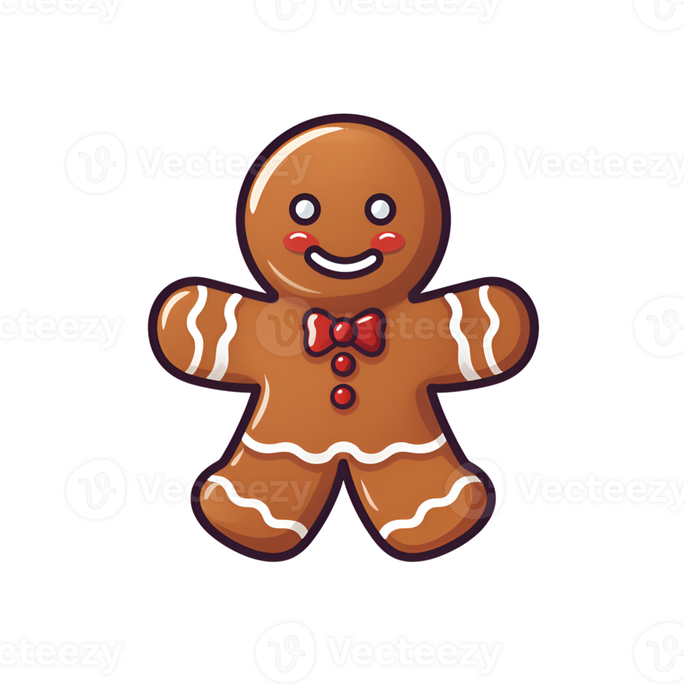 AI generated Cartoon Style Gingerbread Man Cookie Christmas Cookie Man Illustration No Background Perfect for Print on Demand Merchandise AI Generative png
