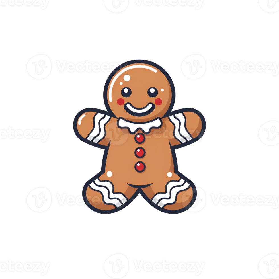 AI generated Cartoon Style Gingerbread Man Cookie Christmas Cookie Man Illustration No Background Perfect for Print on Demand Merchandise AI Generative png