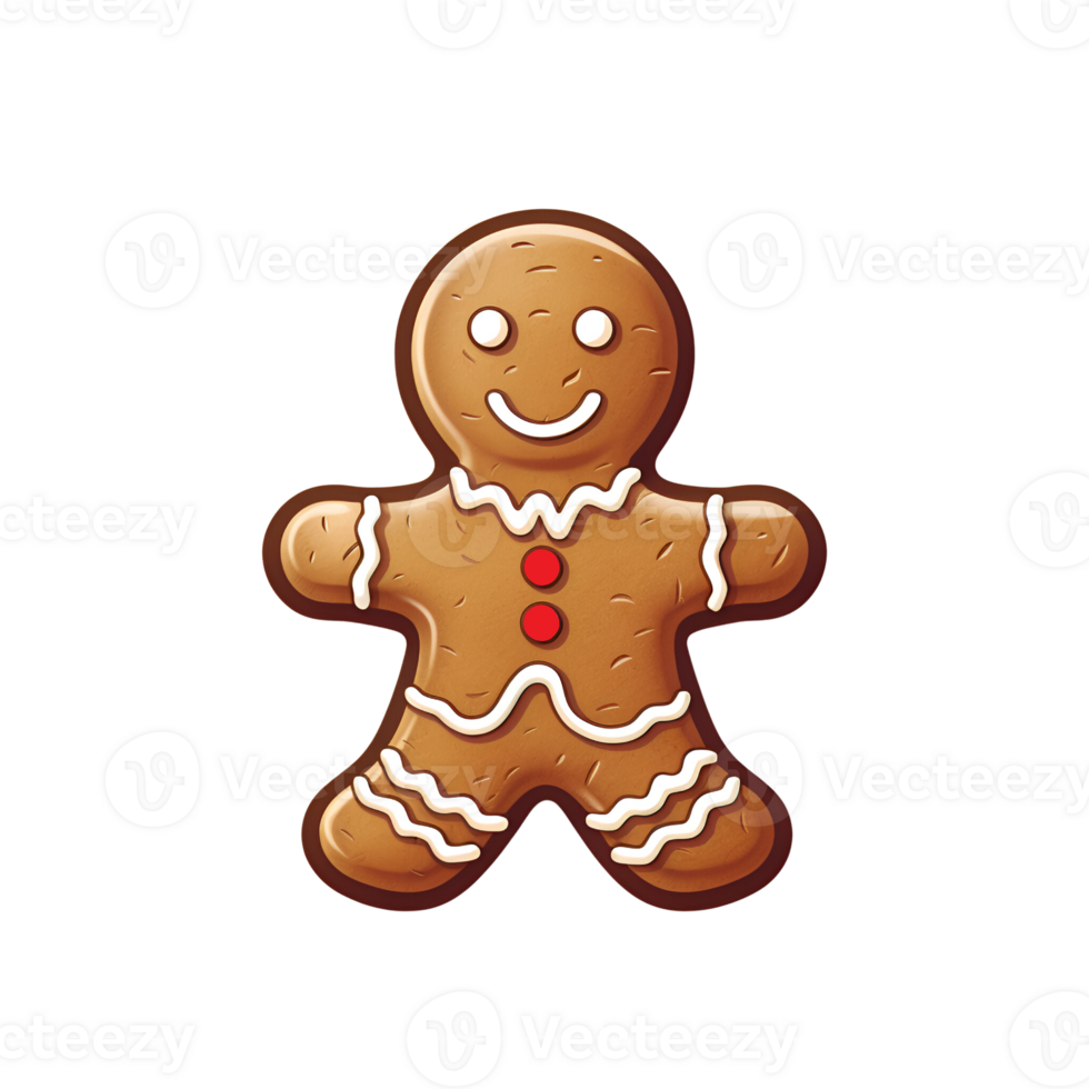 AI generated Cartoon Style Gingerbread Man Cookie Christmas Cookie Man Illustration No Background Perfect for Print on Demand Merchandise AI Generative png