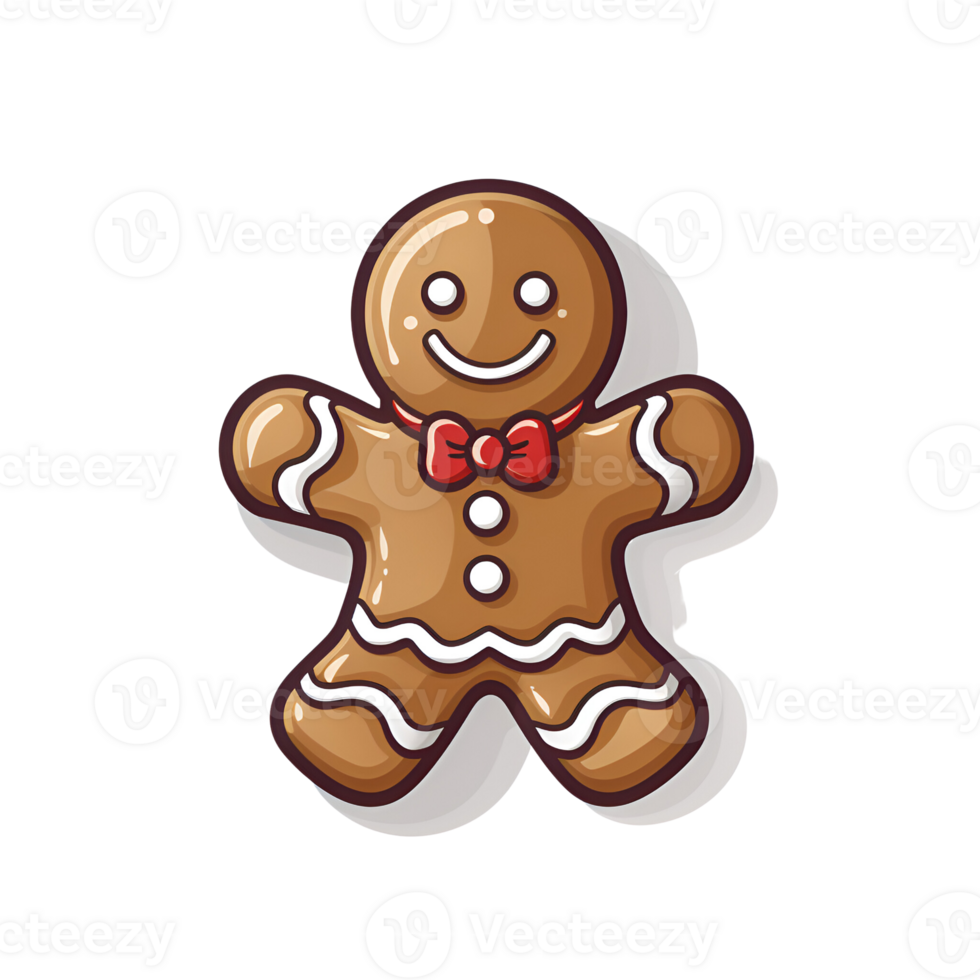 AI generated Cartoon Style Gingerbread Man Cookie Christmas Cookie Man Illustration No Background Perfect for Print on Demand Merchandise AI Generative png
