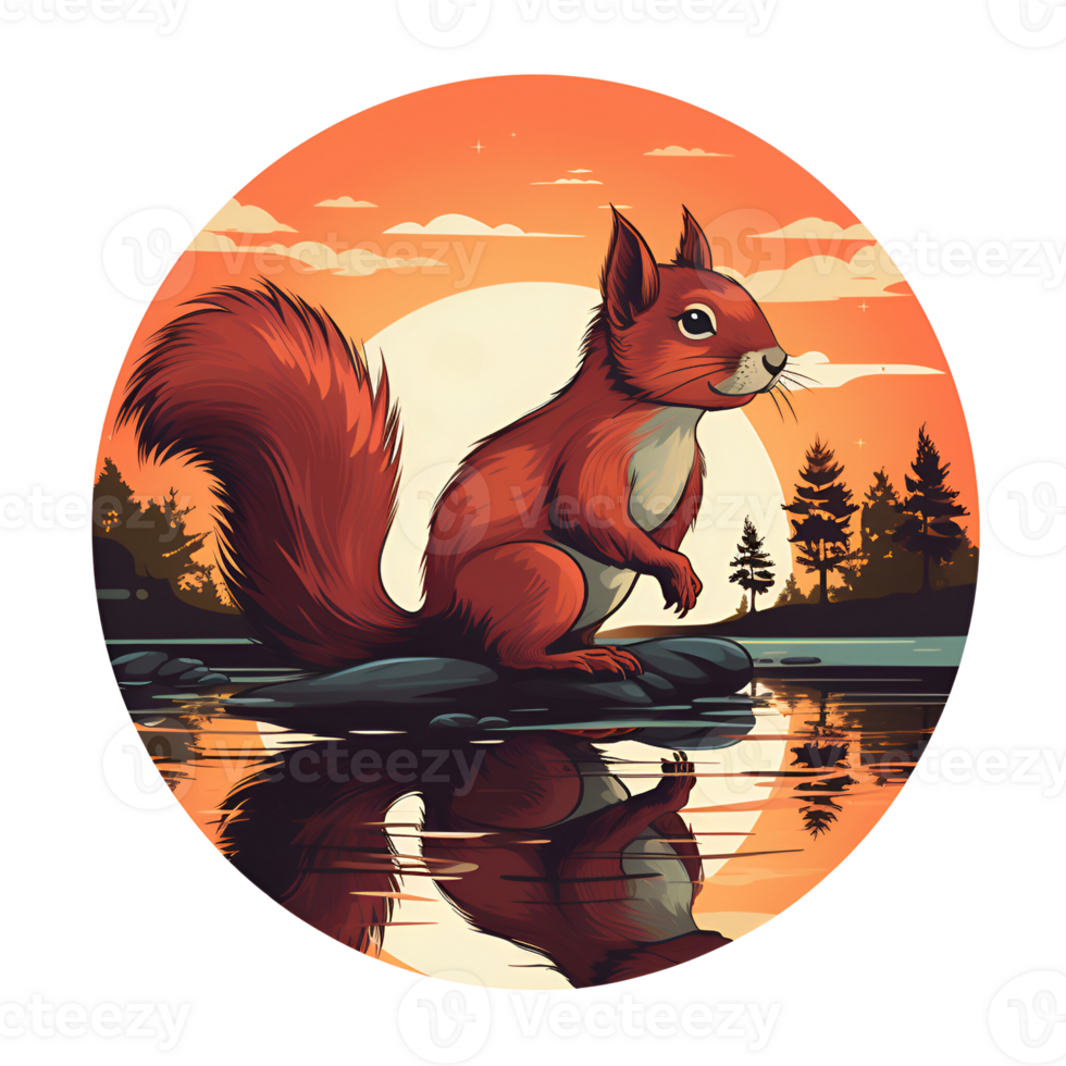AI generated Cartoon Style Red Squirrel Illustration Painting Drawing Artistic Style Logo No Background Perfect for Print on Demand Merchandise AI Generative png