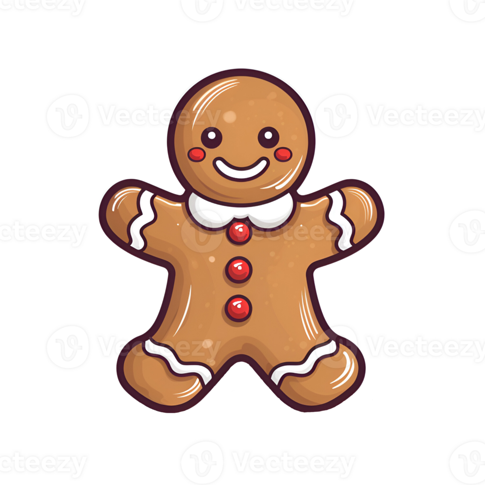 AI generated Cartoon Style Gingerbread Man Cookie Christmas Cookie Man Illustration No Background Perfect for Print on Demand Merchandise AI Generative png