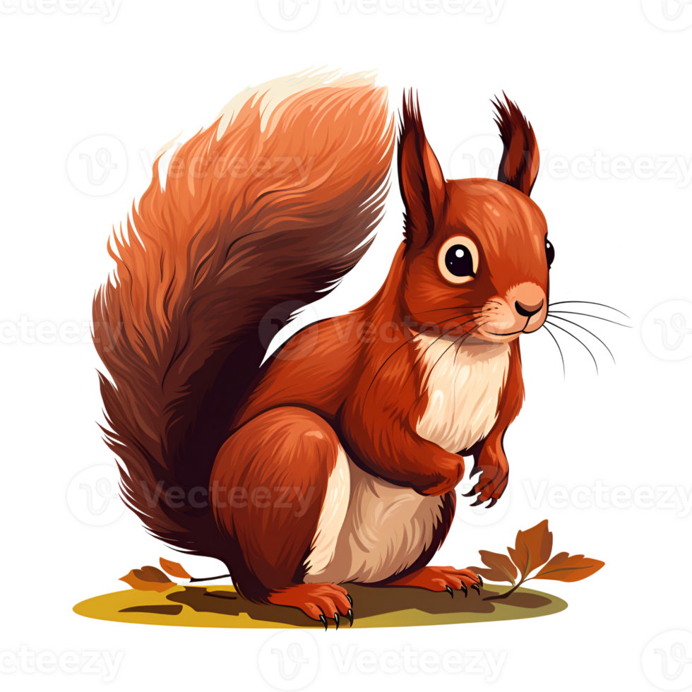 AI generated Cartoon Style Red Squirrel Illustration Painting Drawing Artistic Style Logo No Background Perfect for Print on Demand Merchandise AI Generative png