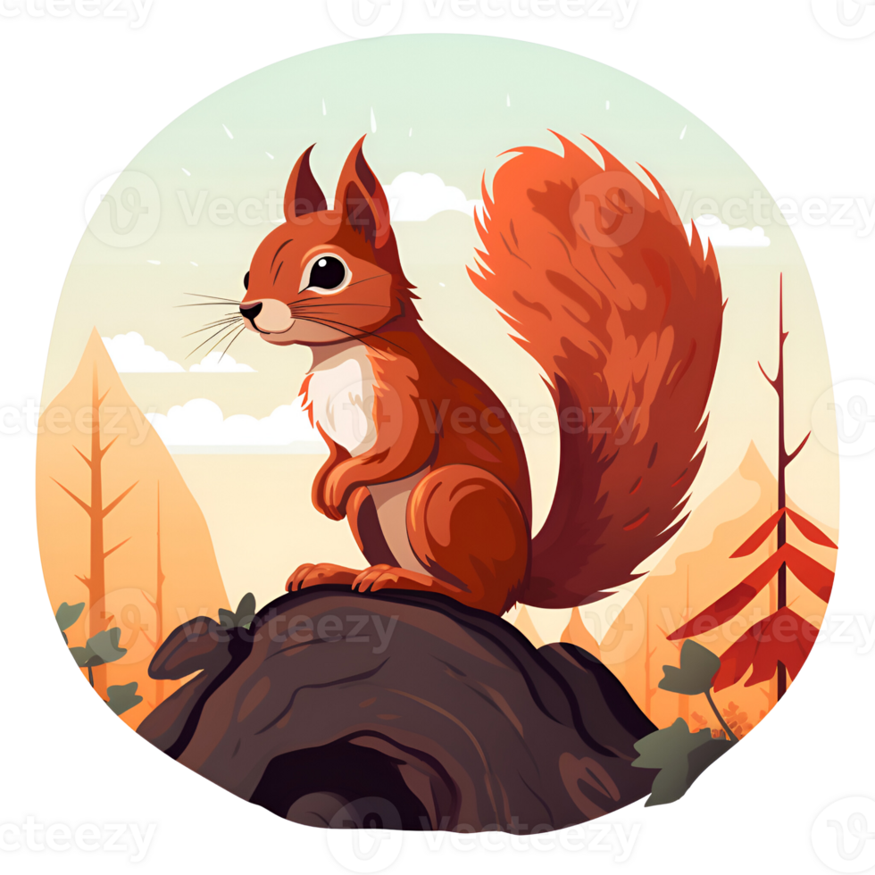 AI generated Cartoon Style Red Squirrel Illustration Painting Drawing Artistic Style Logo No Background Perfect for Print on Demand Merchandise AI Generative png