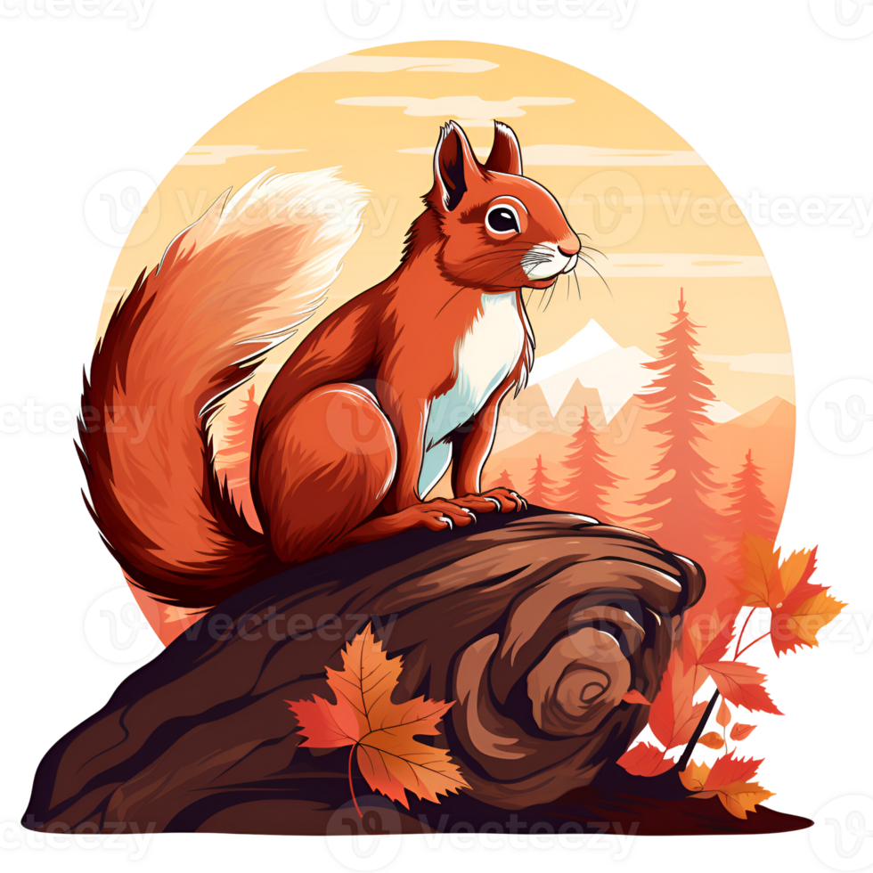 AI generated Cartoon Style Red Squirrel Illustration Painting Drawing Artistic Style Logo No Background Perfect for Print on Demand Merchandise AI Generative png