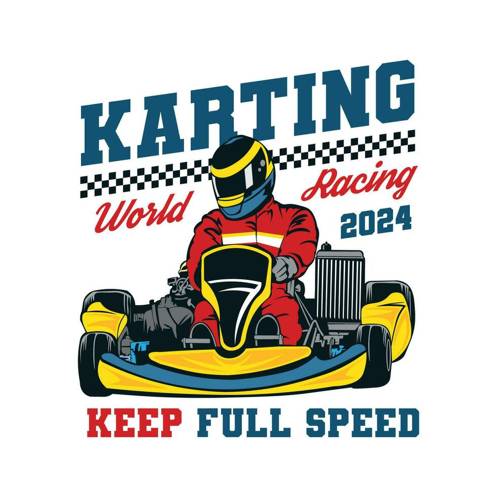 Go Kart racing vector illustration in colorful design, good for event logo, t shirt design and racing team logo