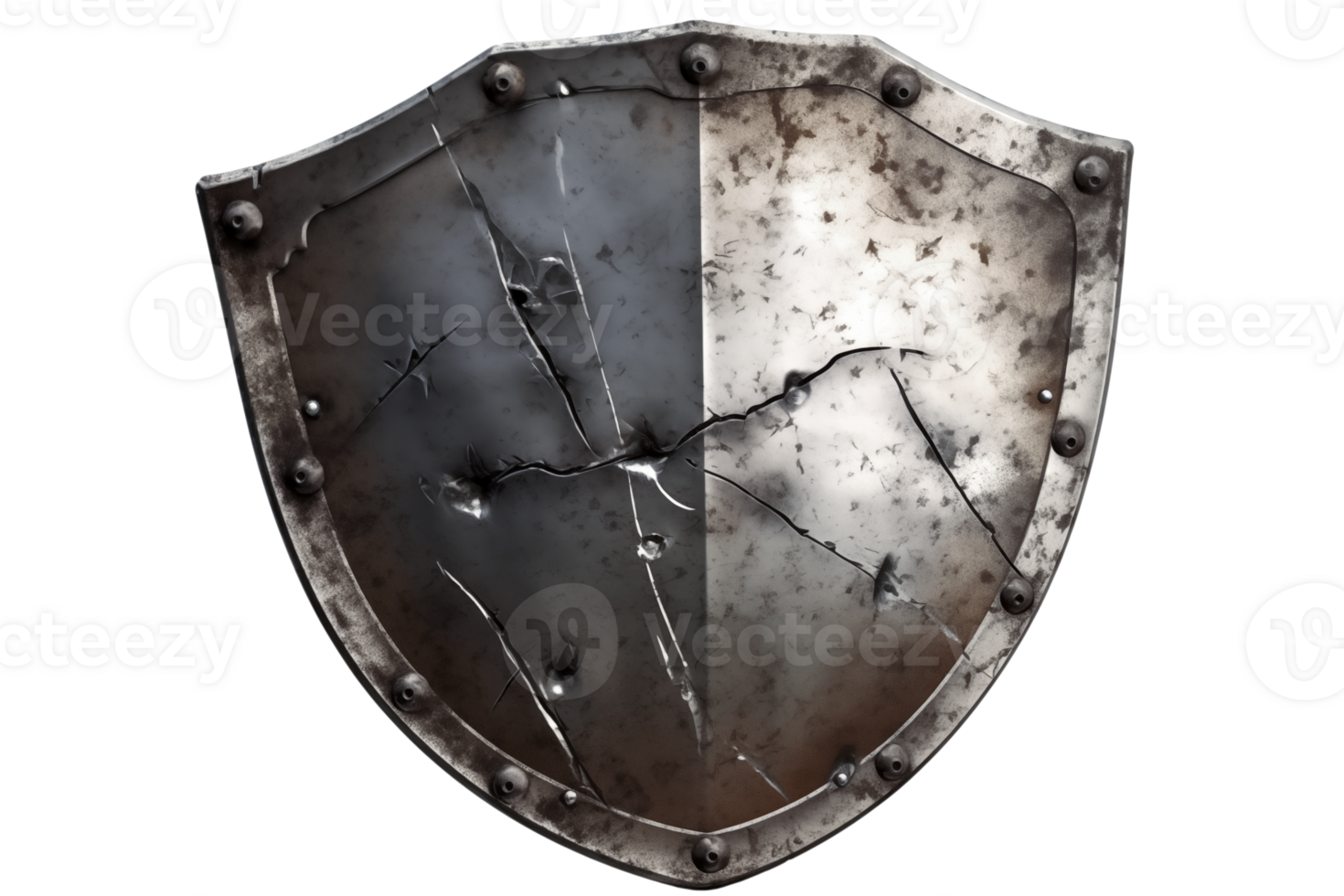 AI generated Silver damaged shield isolated transparent png AI generated