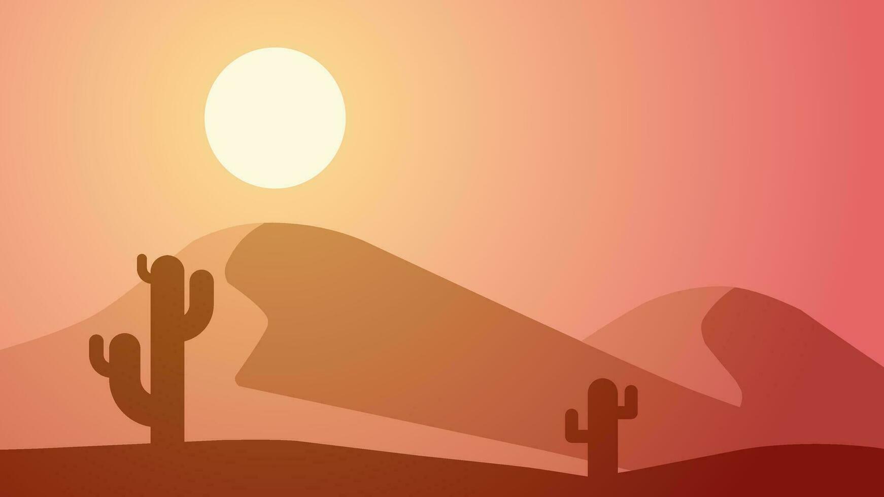 Desierto paisaje vector ilustración. paisaje de calor y seco en arena Desierto con duna y brillante luz de sol. subtropical Desierto panorama para ilustración, antecedentes o fondo de pantalla