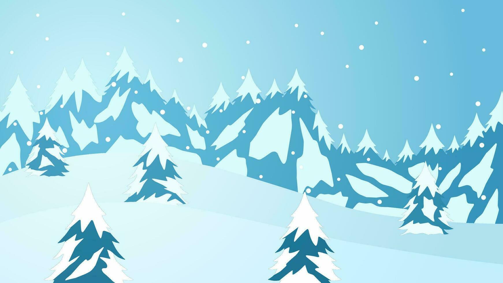 Winter pine forest landscape vector illustration. Silhouette of snow covered coniferous in cold season.Snowy pine forest landscape for background, wallpaper or landing page