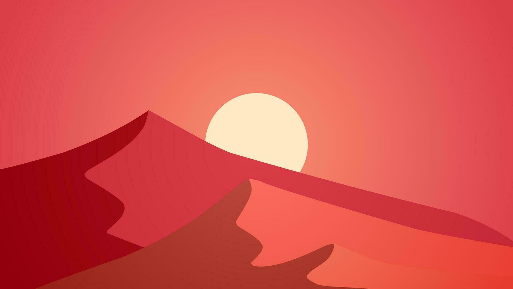 Desert landscape vector illustration. Red sand desert scenery with heat sun and dune. Subtropical desert scenery for background, wallpaper or illustration