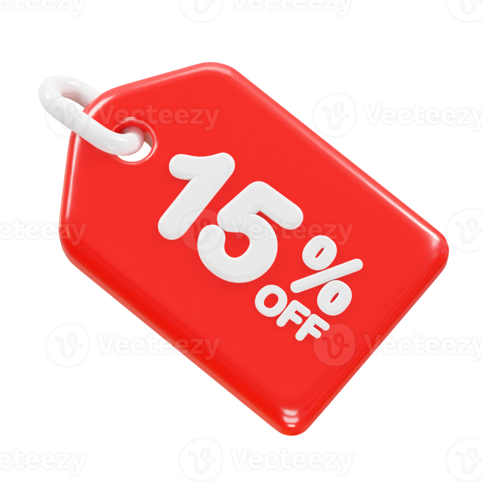 15 percent off discount sale icon 3d render illustration png
