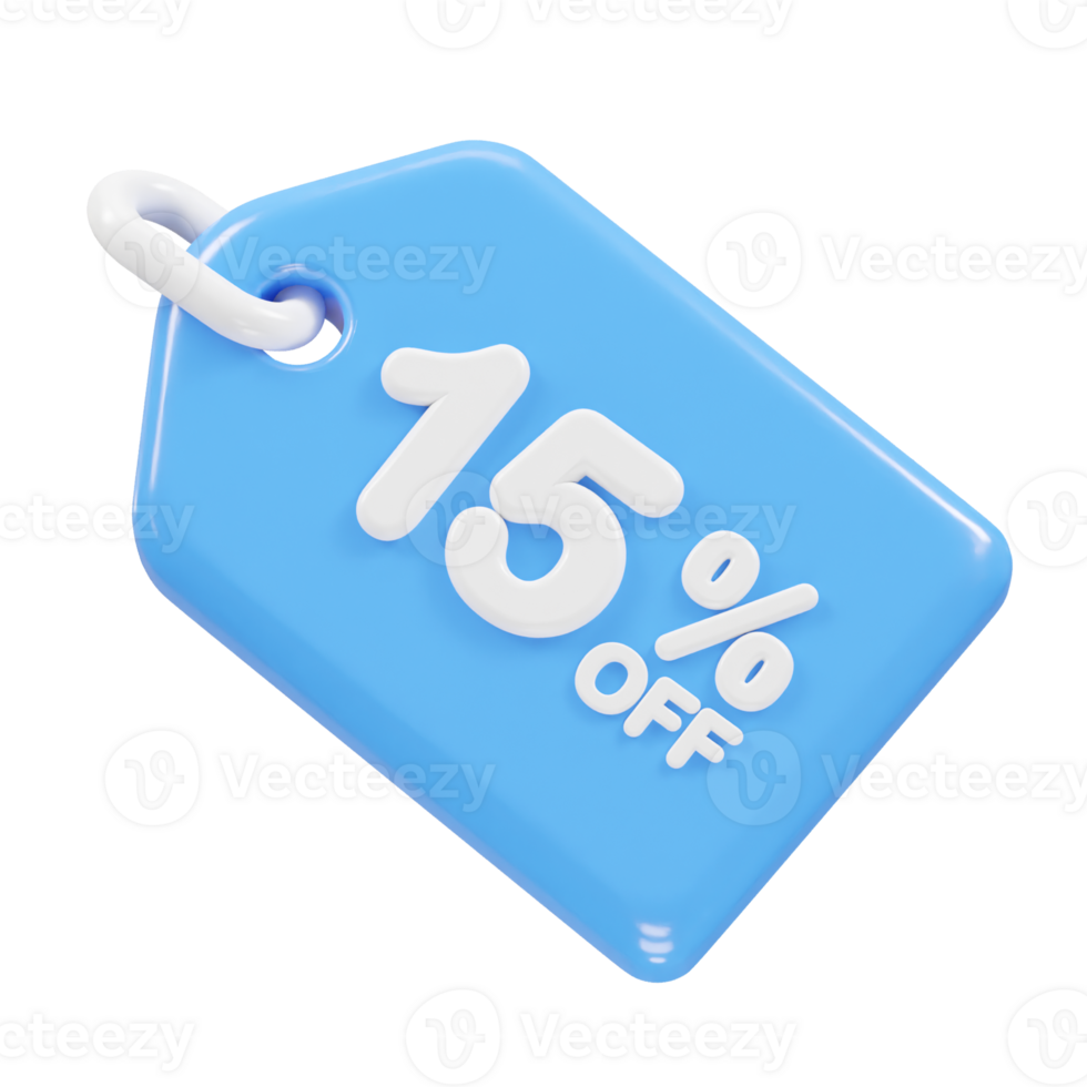 15 percent off discount sale icon 3d render illustration png