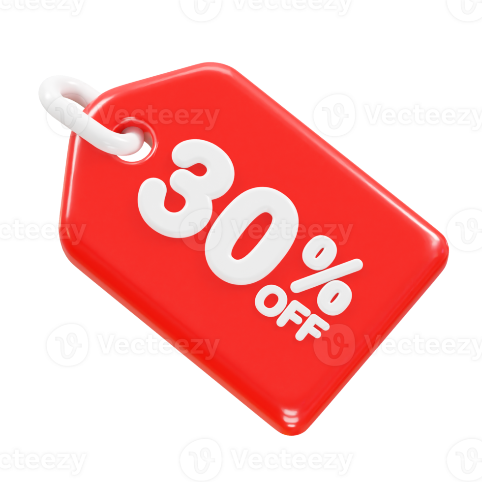 30 percent off discount sale icon 3d render illustration png