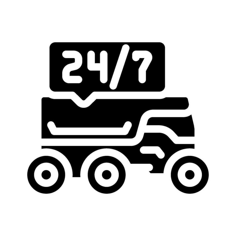 24 7 7 Servicio autónomo entrega glifo icono vector ilustración