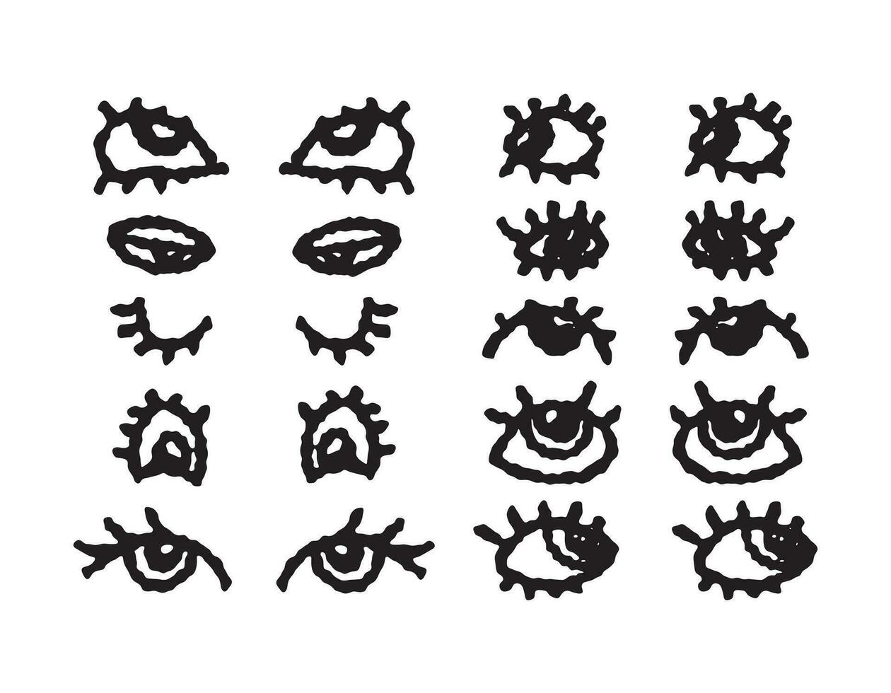 set of doodle eyes on a white background, illustration drawn in pencil. vector
