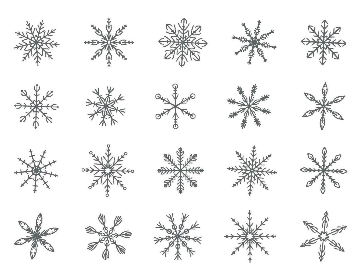 Set of vector snowflake doodles, hand drawn. Snow on a white background. Nice element for Christmas banner, cards. New year ornament.