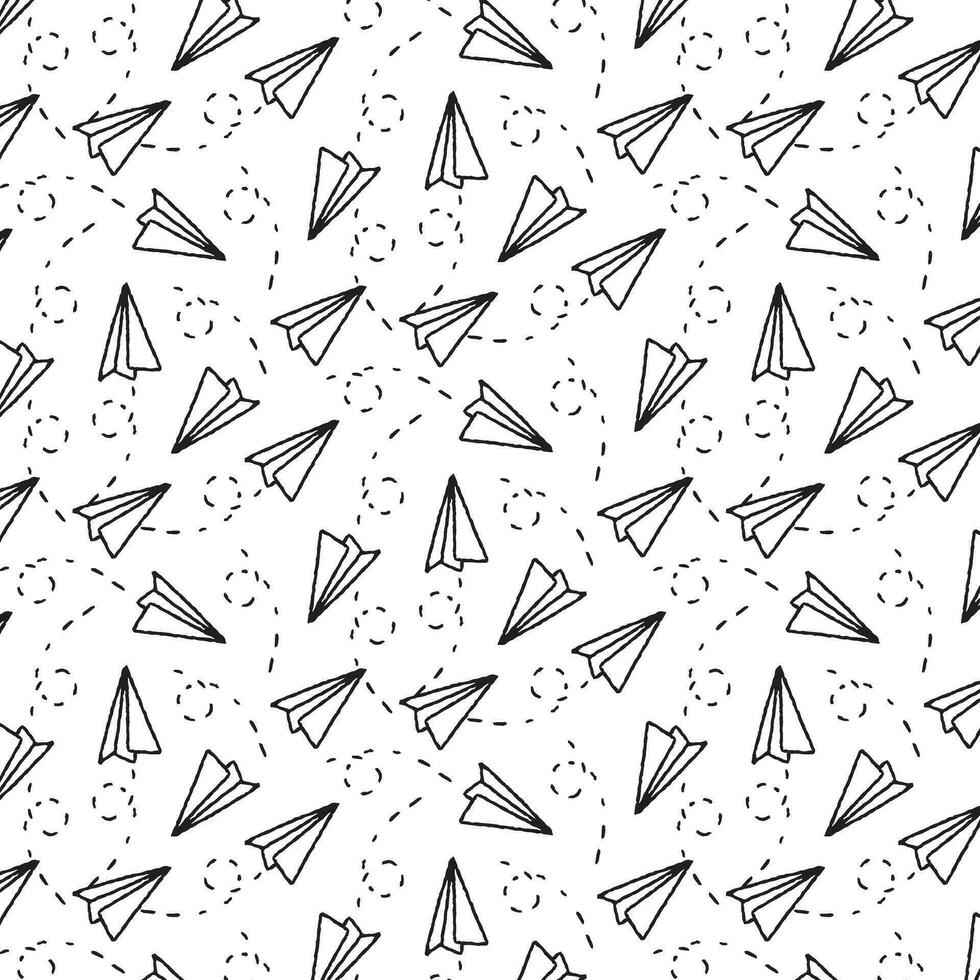 Paper airplane pattern in doodle style, vector graphics, line drawn by hand. Creative design textile, wrapping paper, wallpaper vector texture