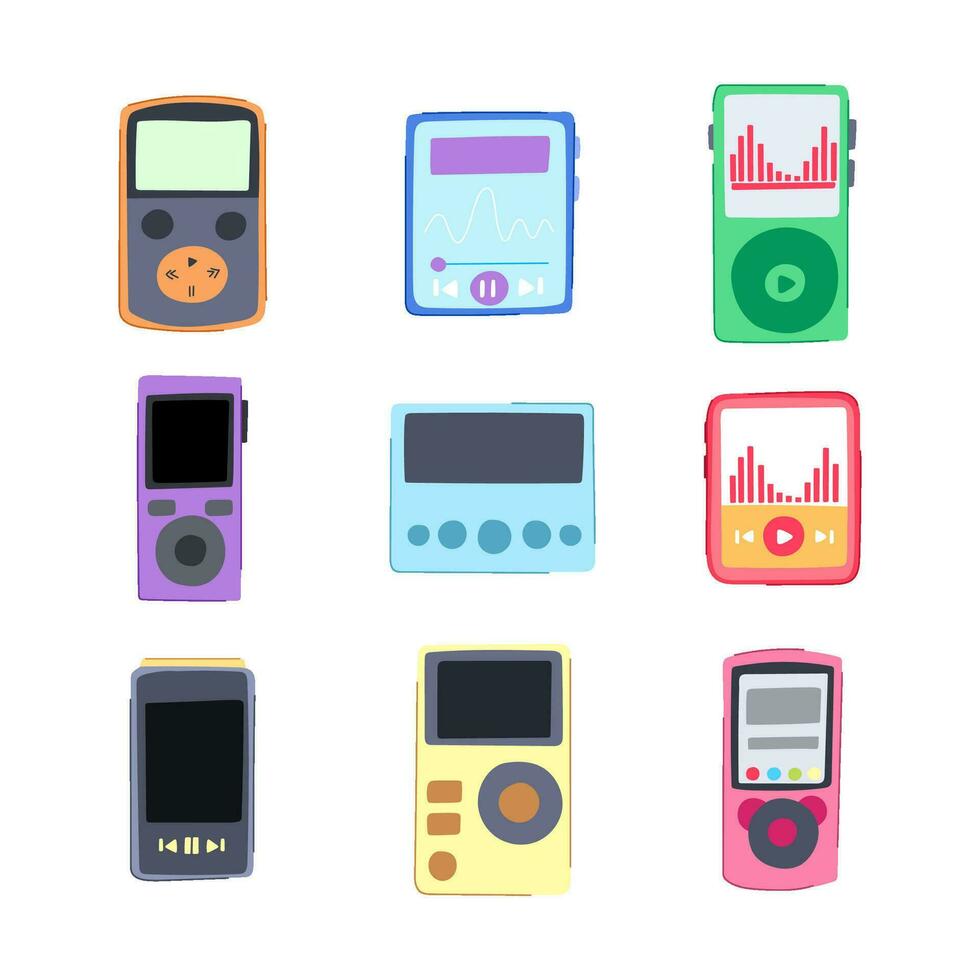 mp3 player set cartoon vector illustration