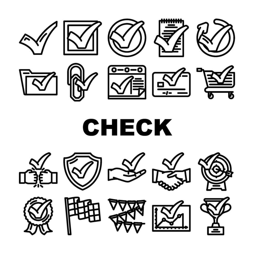 cheque marca si correcto íconos conjunto vector