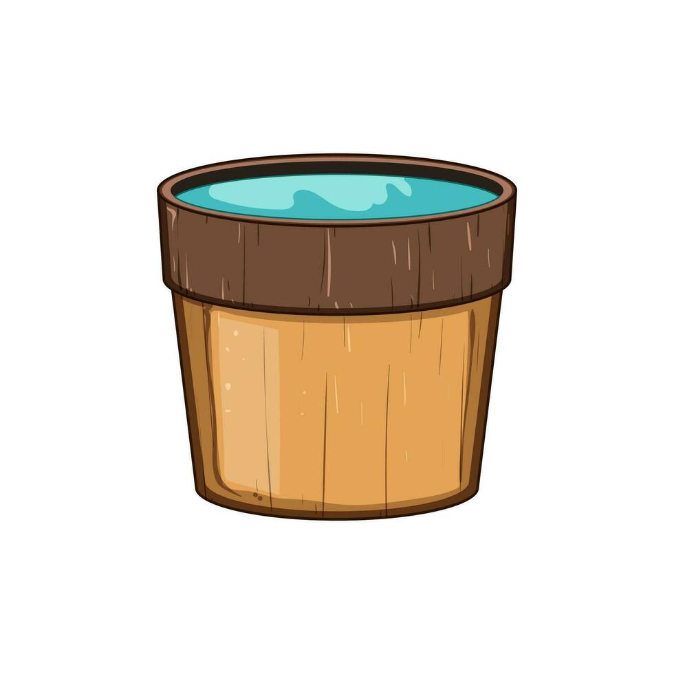 bath wooden tub cartoon vector illustration