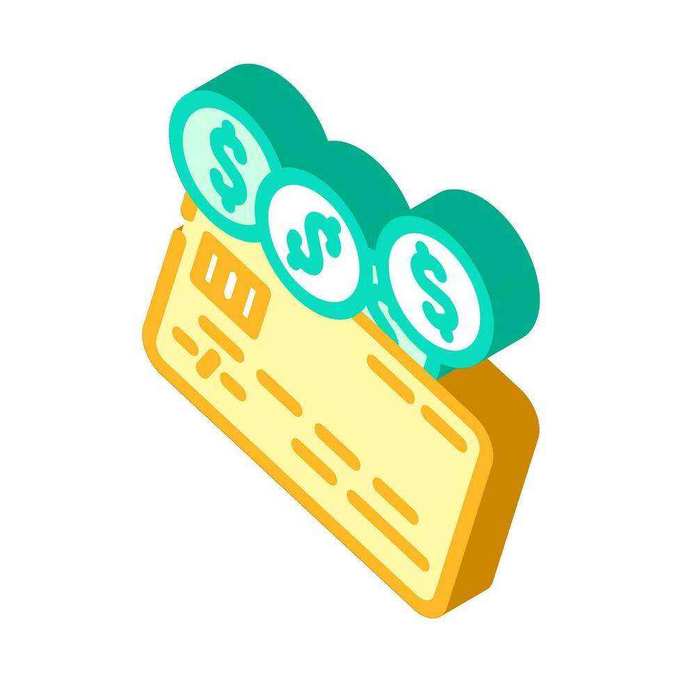 crédito tarjeta monedas banco pago isométrica icono vector ilustración