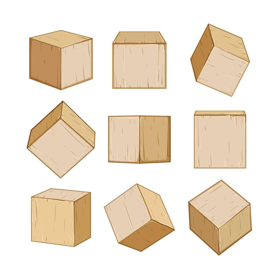 wooden blocks set cartoon vector illustration