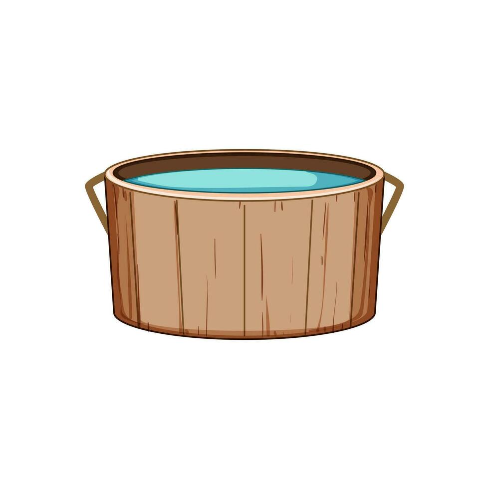 bath wooden tub cartoon vector illustration