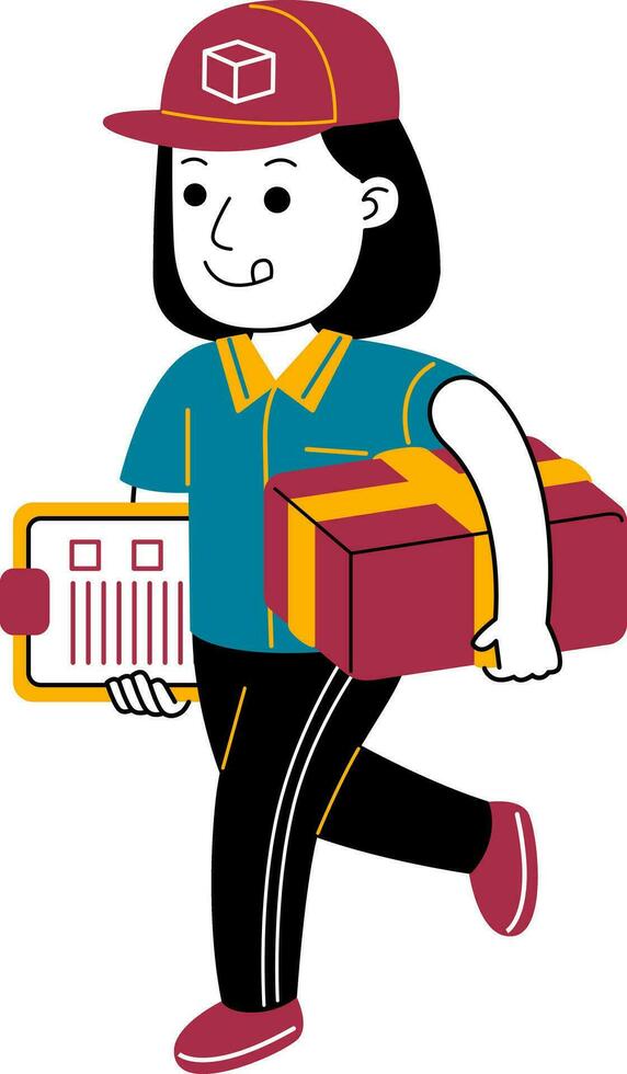 young woman courier vector illustratio