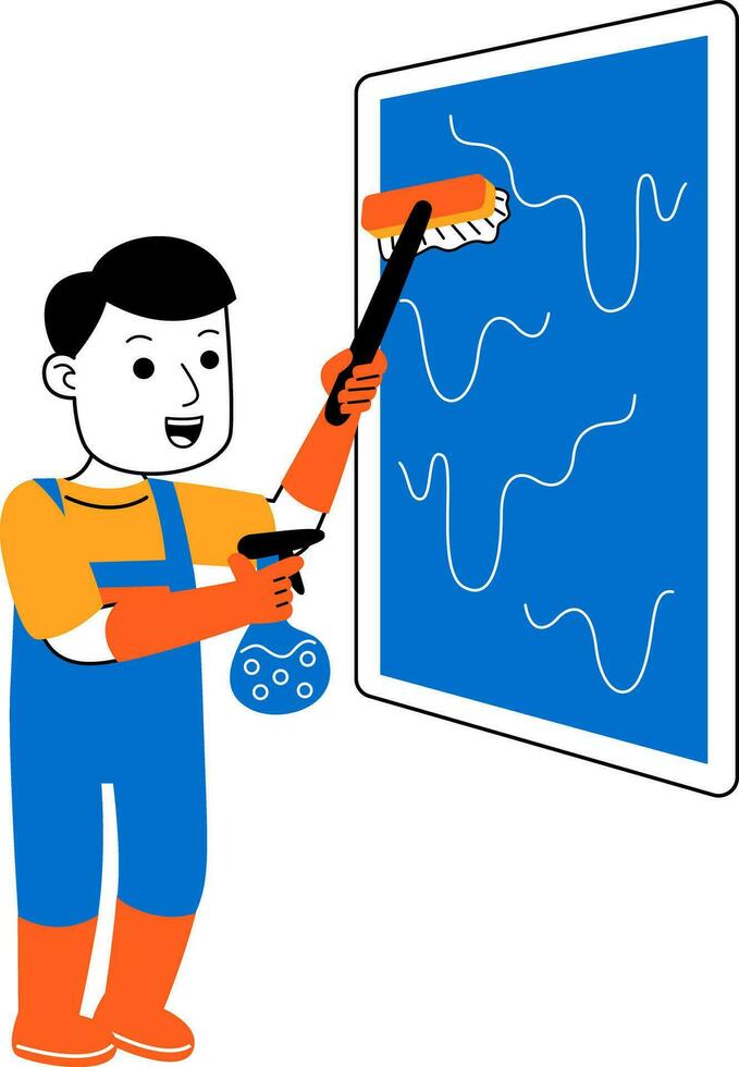 young man house cleaner vector illustration