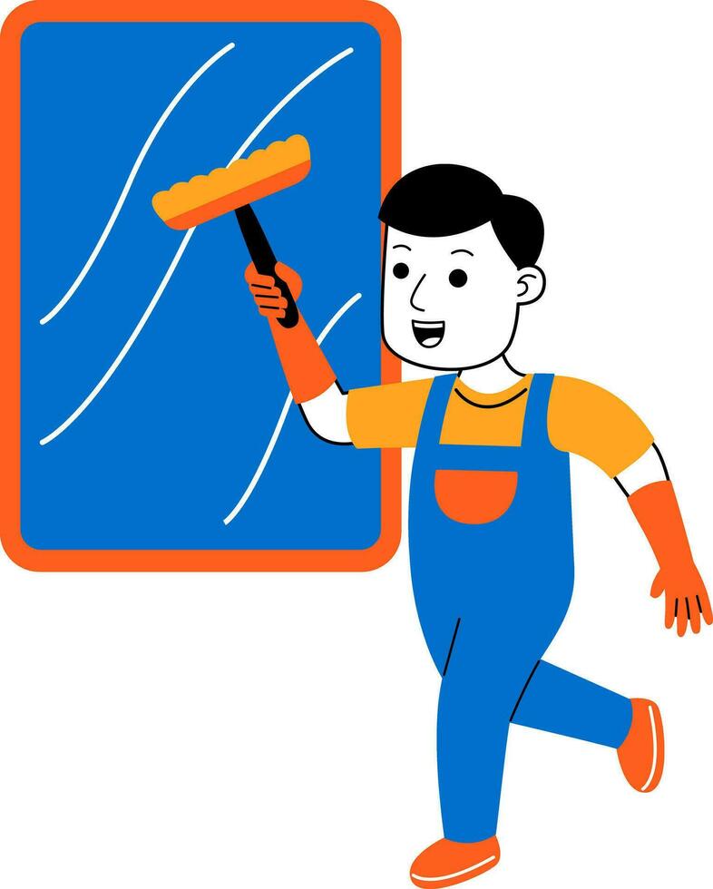 young man house cleaner vector illustration