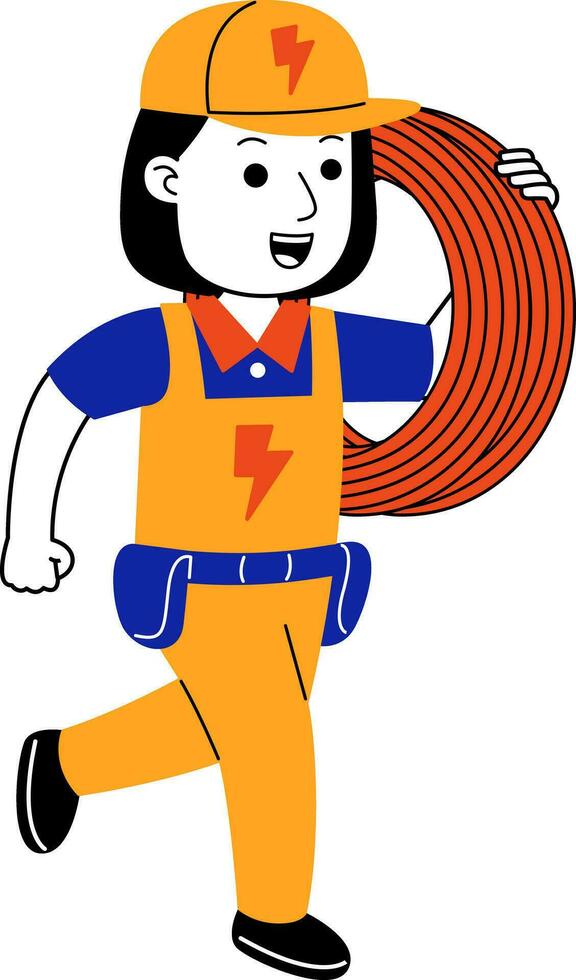 young woman electrician vector illustration