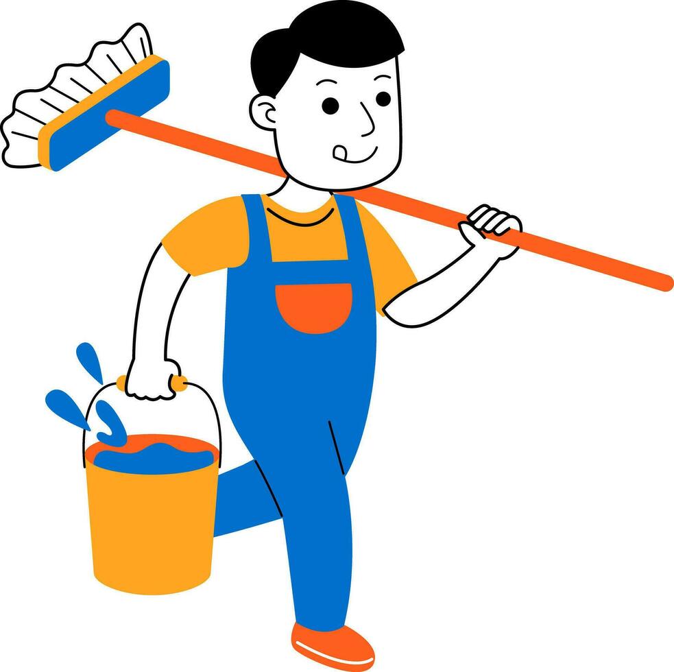young man house cleaner vector illustration