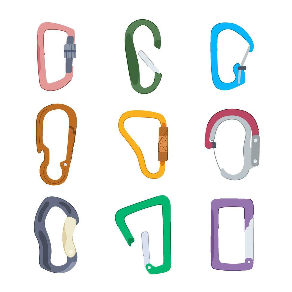 carabiner clip set cartoon vector illustration