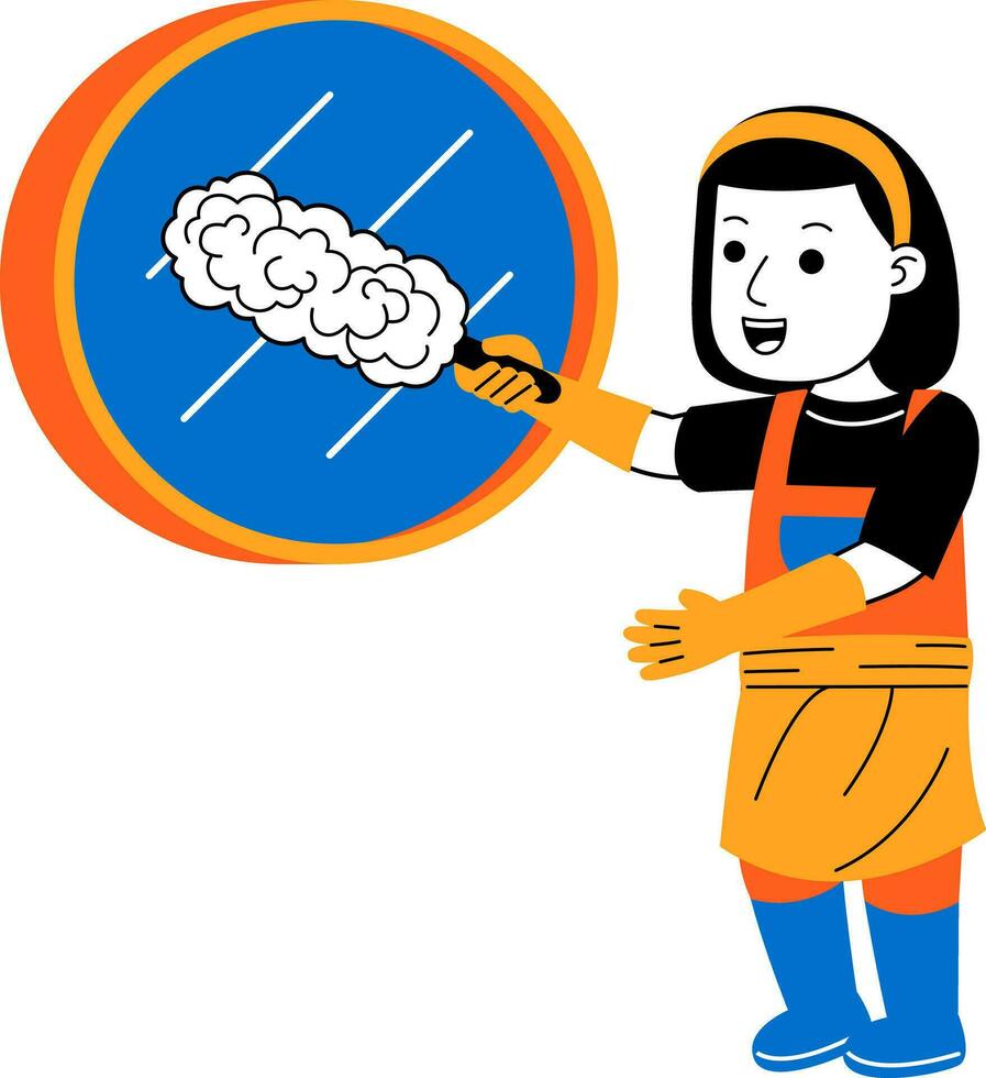 young woman house cleaner vector illustration