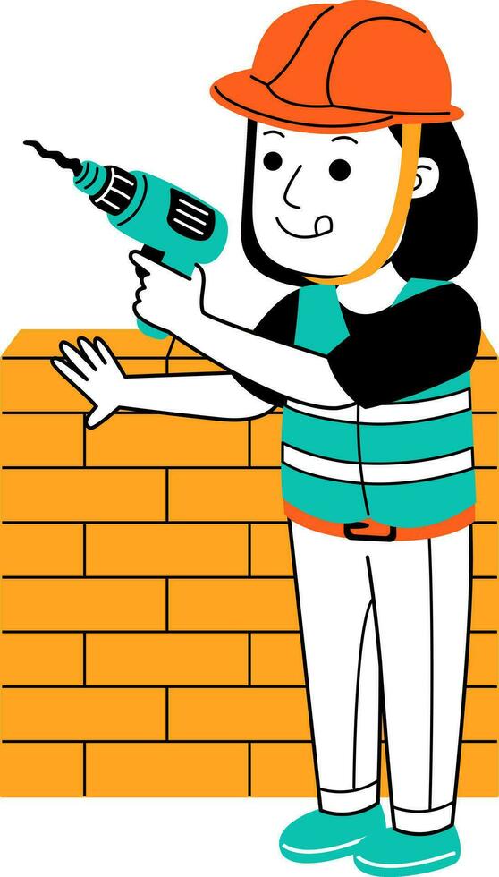 young woman builder vector illustration