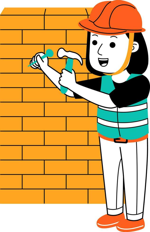 young woman builder vector illustration