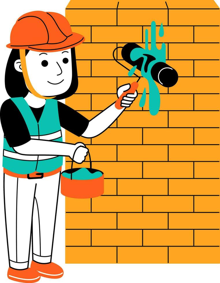 young woman builder vector illustration