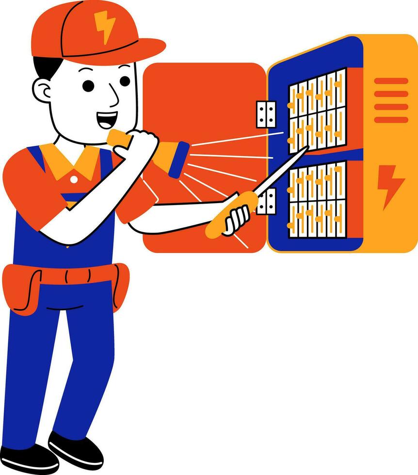 young man electrician vector illustration