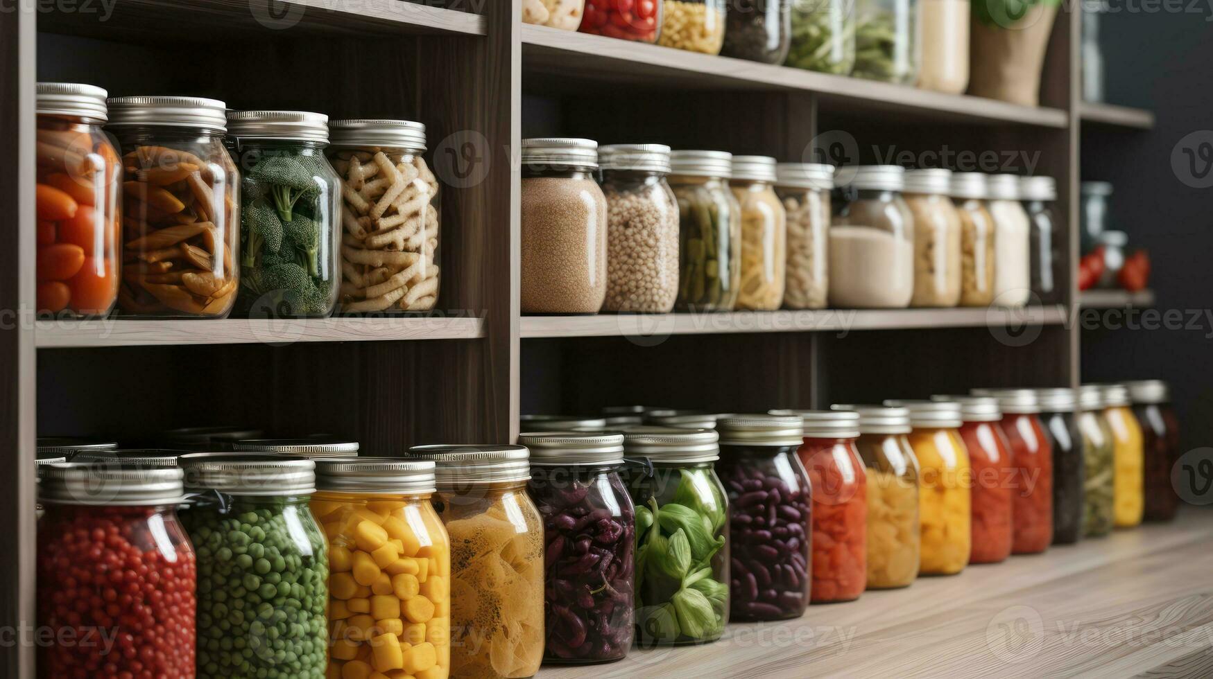 An Intimate View of Jars Filled with Nonperishable Nourishment. Generative AI photo