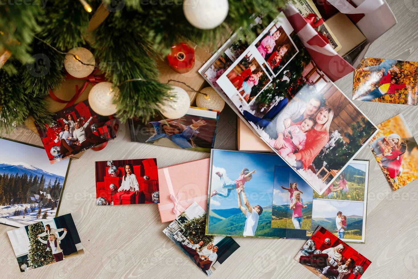 family photo album near the Christmas tree