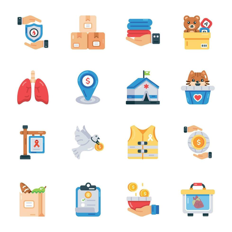 Modern Flat Icons Depicting Charity Works vector