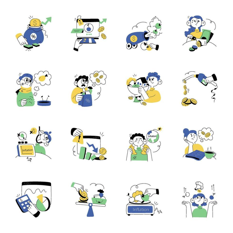 Modern Hand Drawn Set of Inflation Illustrations c vector