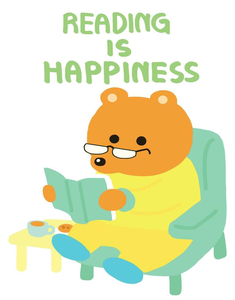 Teddy Bear happy with reading a book. Cute cartoon style. vector