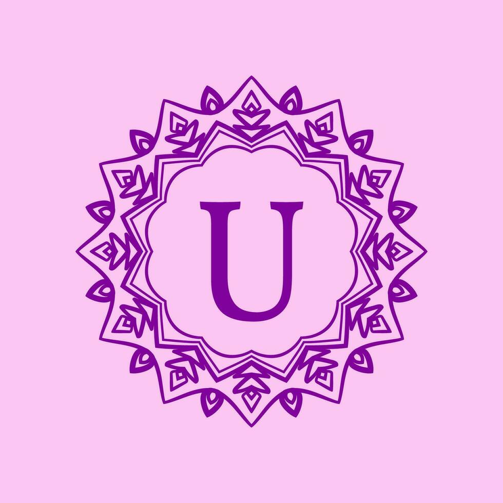 letter U mandala elegant circular border initial vector logo design