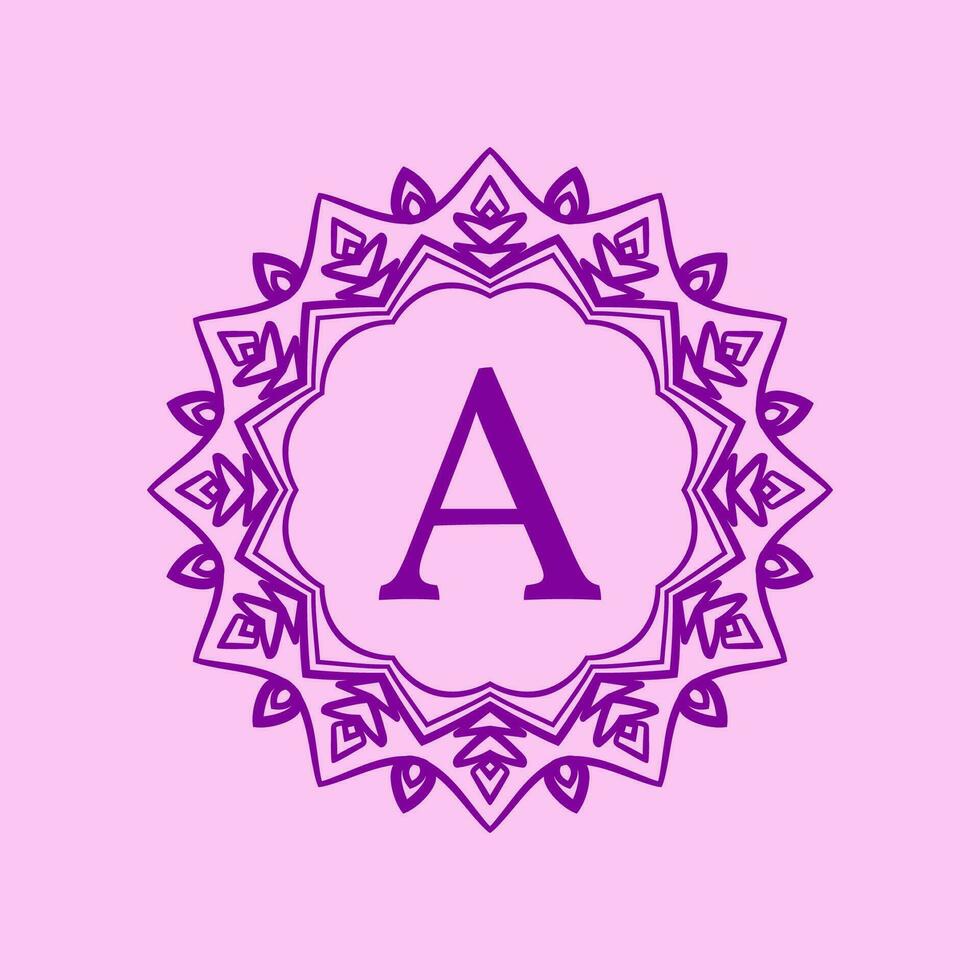letter A mandala elegant circular border initial vector logo design
